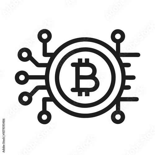 Bitcoin icon, circuit design incorporating the currency symbol with digital elements