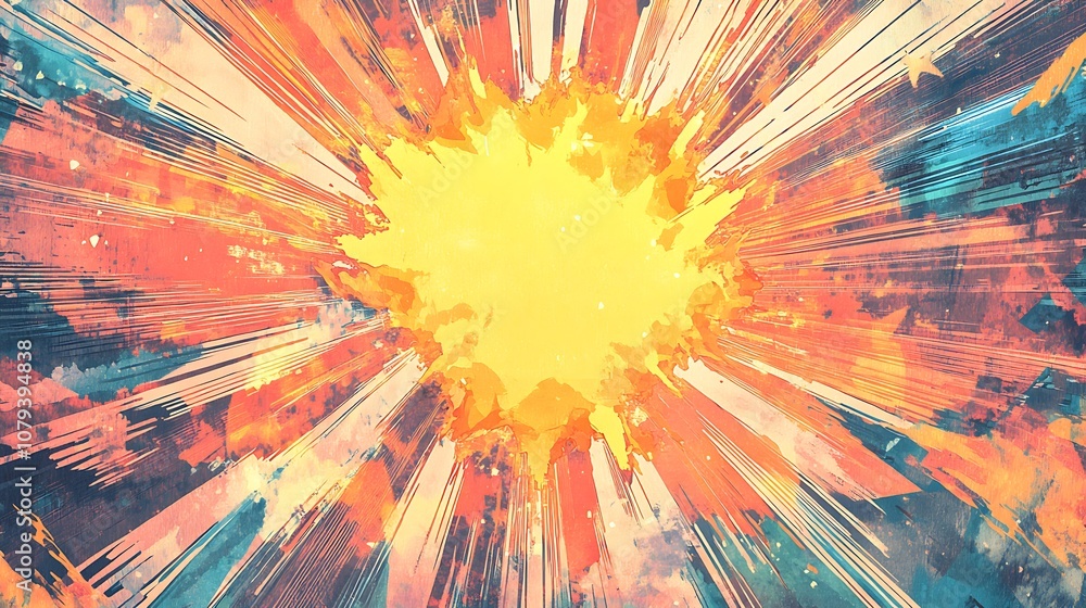 Abstract colorful explosion with yellow light and bright rays. Bright, energetic background for graphic design Abstract colorful explosion with yellow light and bright rays. Bright, energetic background for graphic design