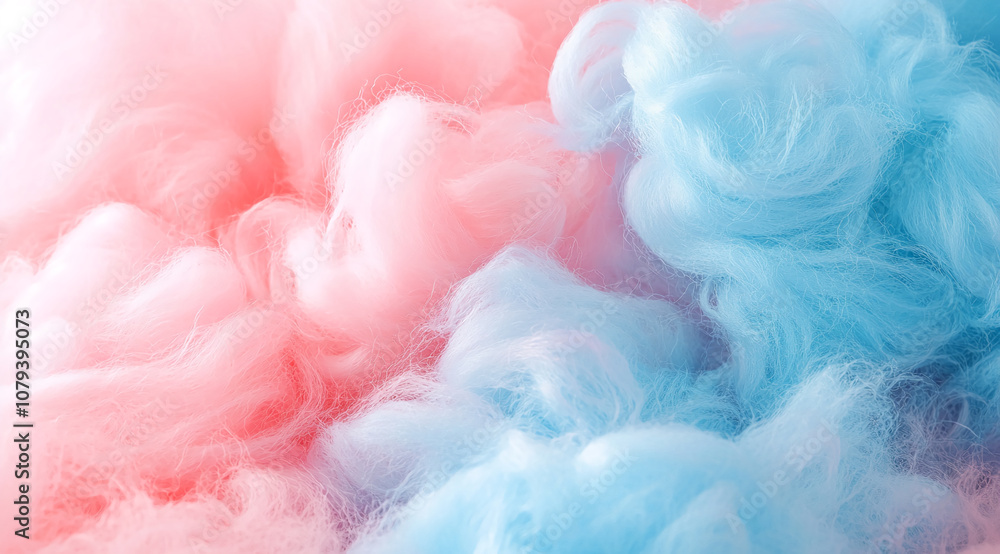 Pink and blue cotton candy swirls together, creating a soft and dreamy texture Pink and blue cotton candy swirls together, creating a soft and dreamy texture