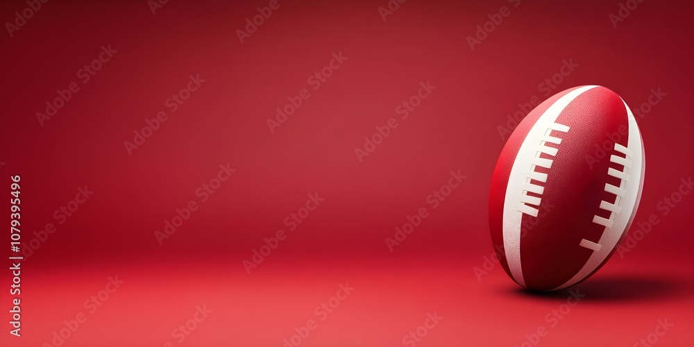 A detailed rugby ball icon positioned on the right side, isolated on a vibrant red background with plenty of space for text. A detailed rugby ball icon positioned on the right side, isolated on a vibrant red background with plenty of space for text.