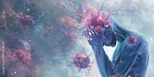 human brain anatomy	 while under stress, under microorganisms attack, educational depiction of brain while virus attacks