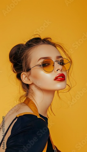 Wallpaper Mural Fashion shooting model in stylish sunglasses on minimalistic background Torontodigital.ca