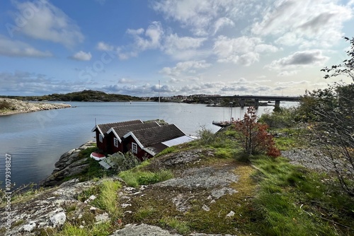 landscape with fishing houses on the shore of Styrsö island photo