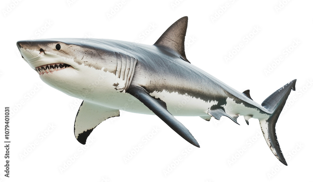 Obraz premium PNG Great white shark swimming in open water