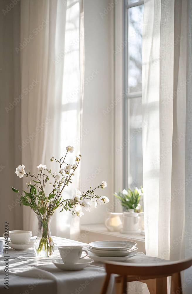 Fototapeta premium Cozy morning sun in dining area