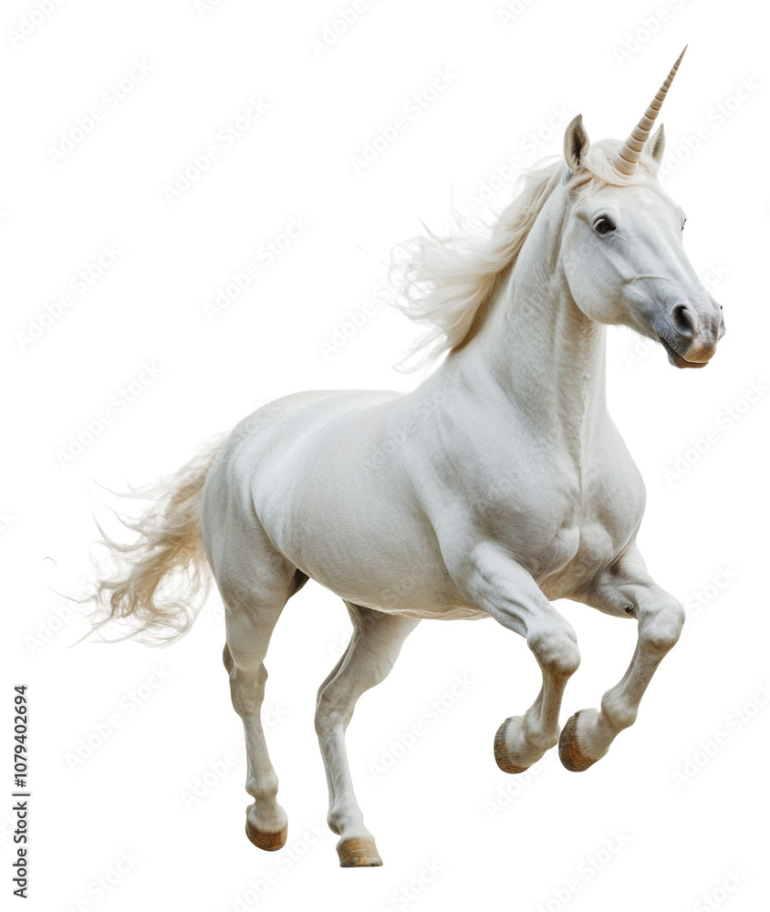 PNG Majestic unicorn prancing in a magical forest PNG Majestic unicorn prancing in a magical forest