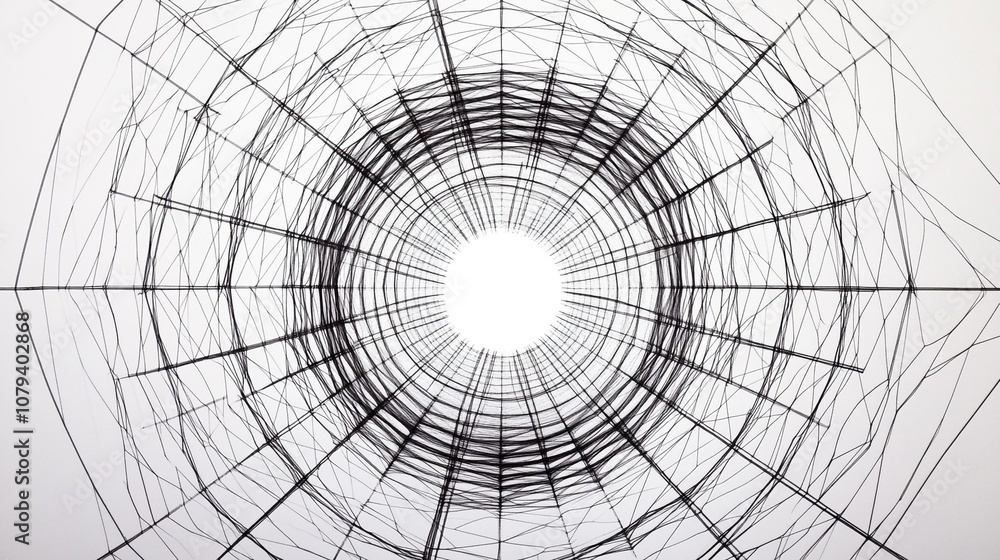 Abstract Geometric Pattern Circular Structure Black Lines White Background Abstract Geometric Pattern Circular Structure Black Lines White Background