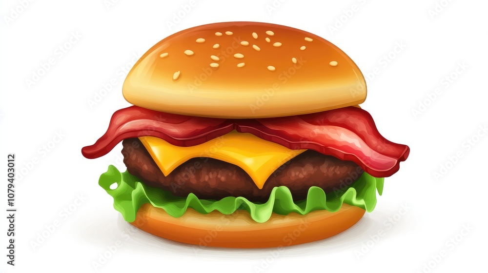 Juicy bacon cheeseburger placed on a white background Juicy bacon cheeseburger placed on a white background