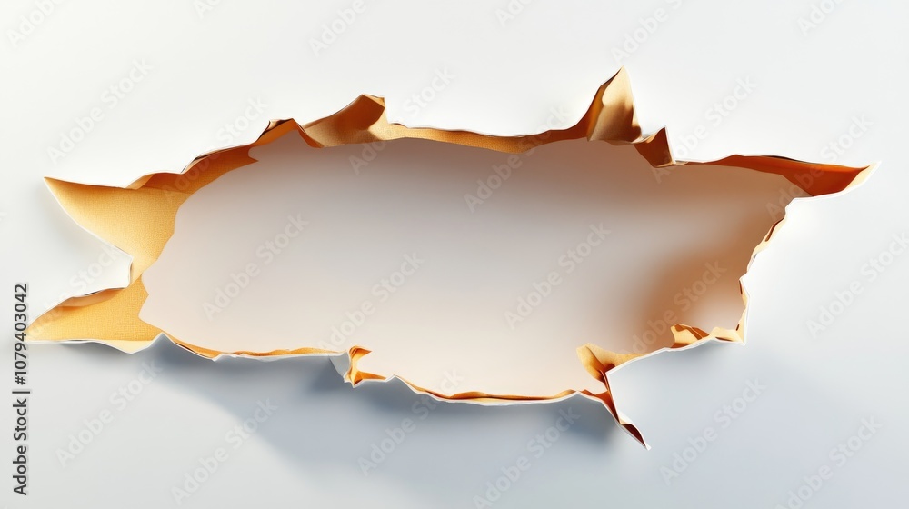 Torn and ragged hole in ripped paper set against a white background Torn and ragged hole in ripped paper set against a white background