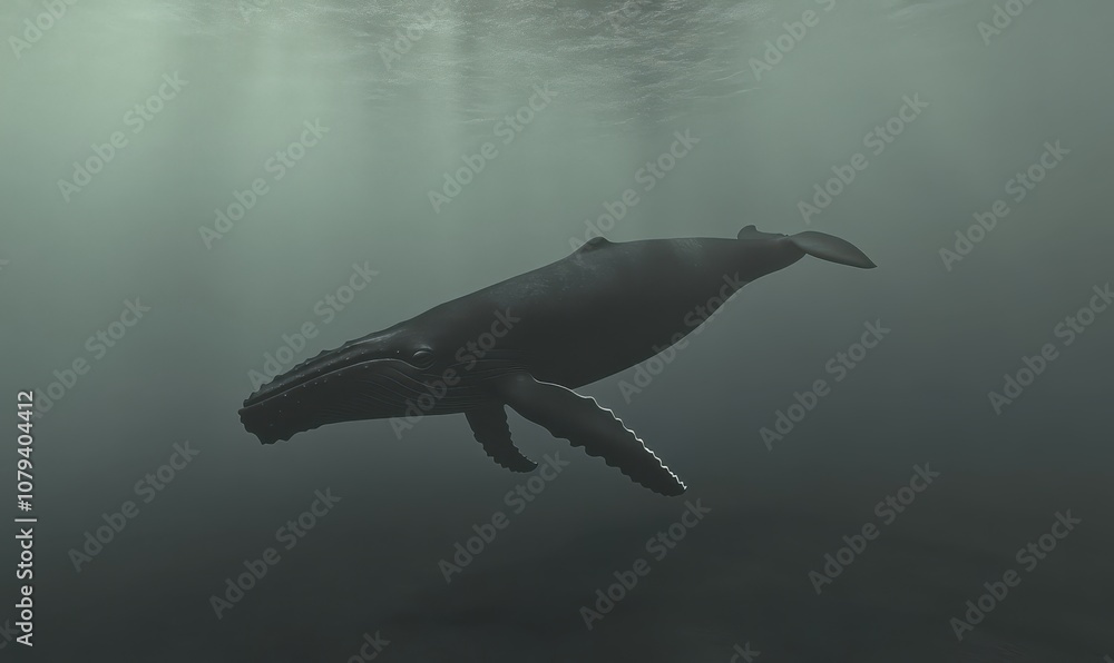 Fototapeta premium Humpback whale gliding gracefully in deep ocean waters. image