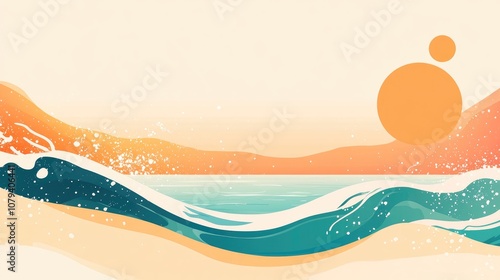 Front View Of A Summer Beach Wave Background With Bright Sunlight Copy Space Background For Summer Themed Promotional Banner photo