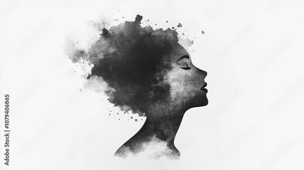 Black And White Illustration With Watercolor Splashes In The Background Highlighting Mental Health Awareness Theme Black And White Illustration With Watercolor Splashes In The Background Highlighting Mental Health Awareness Theme