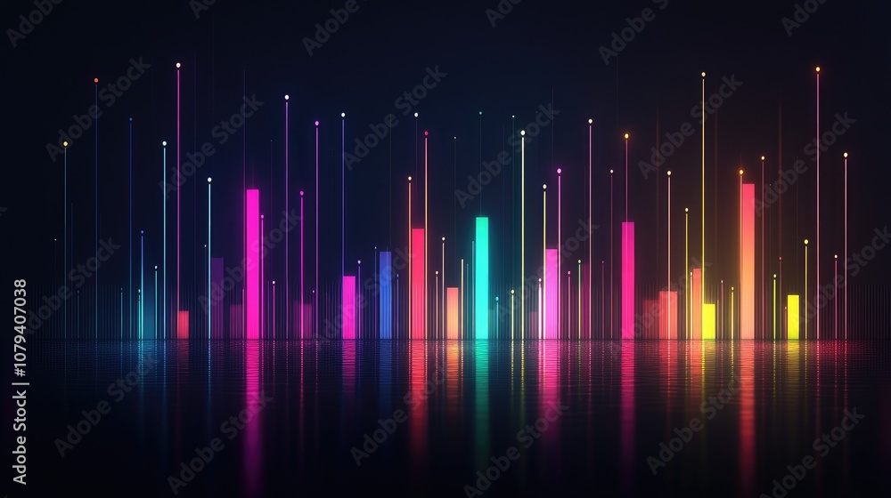 Business And Finance Conceptual Background With Colorful Bars And Glowing Lines For Data Visualization On A Dark Background Business And Finance Conceptual Background With Colorful Bars And Glowing Lines For Data Visualization On A Dark Background