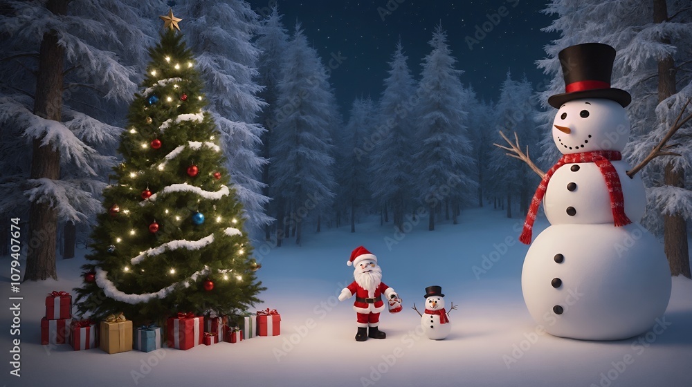 Obraz premium Merry Christmas wishes graphic design 2d and 3d illustration template. Merry Christmas images with snowmen and Santa Claus.