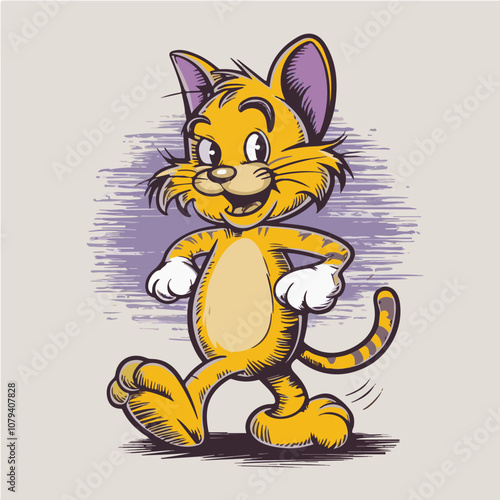 Retro Cartoon Style Yellow Cat Character Illustration