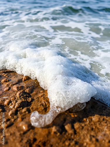 seething sea foam from a wave that broke on a rock. natural sea background