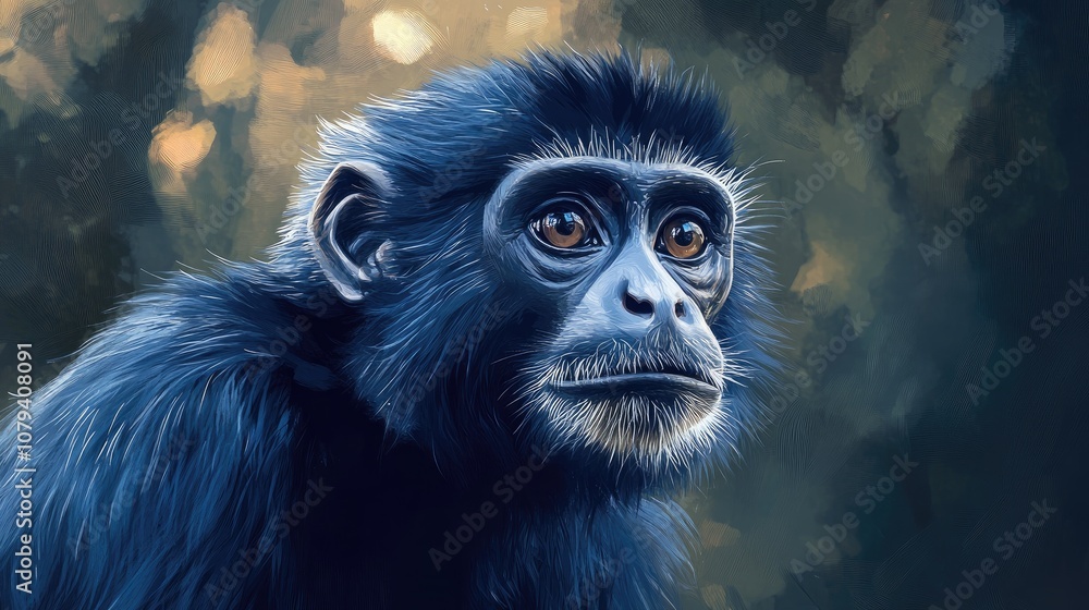 Naklejka premium Wild black monkey portrait showcasing its natural habitat as a fascinating mammal in the wildlife highlighting its unique characteristics as a primate