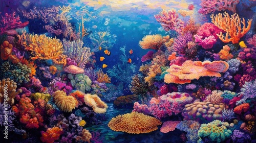 Vivid Underwater Coral Reef Depicting Diverse and Colorful Marine Life photo