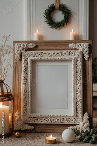 Elegant Vintage Mock-Up with Ornate Frame and Neutral Decor
