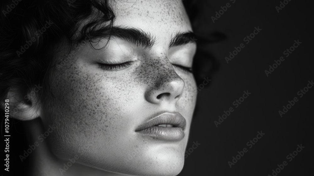 Close-up of a peaceful face with eyes closed in a meditative state, soft natural light highlighting relaxed facial features, neutral background with gentle blur, evoking a sense of inner calm Close-up of a peaceful face with eyes closed in a meditative state, soft natural light highlighting relaxed facial features, neutral background with gentle blur, evoking a sense of inner calm