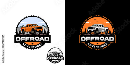 Illustrated emblem logo featuring an offroad car truck. suitable for offroad communities and t-shirts.