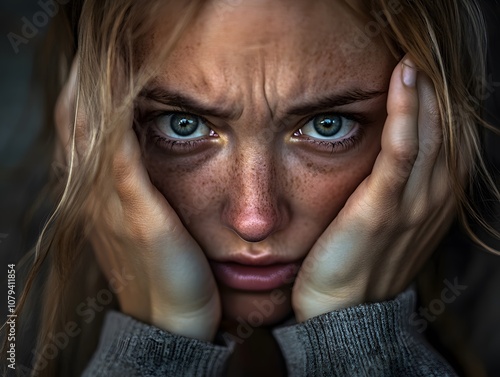 A woman with her hands on the side of her face