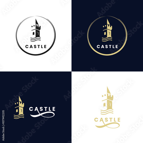 A simple and luxurious castle logo with a negative space style.