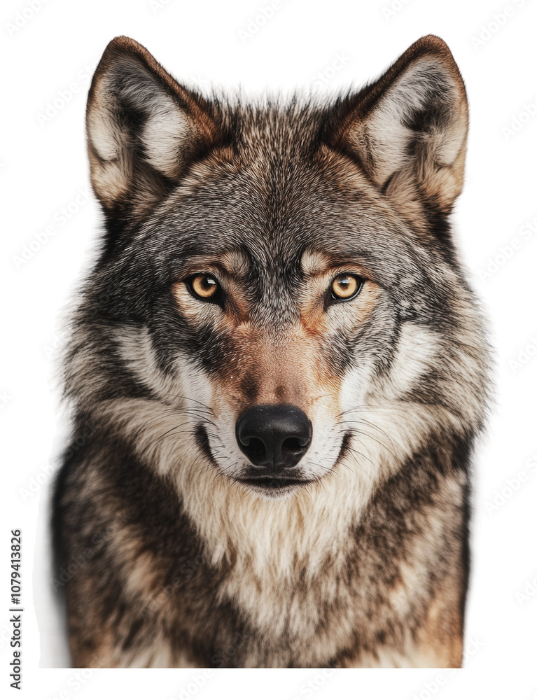 PNG A close-up view of a wolf's striking face PNG A close-up view of a wolf's striking face