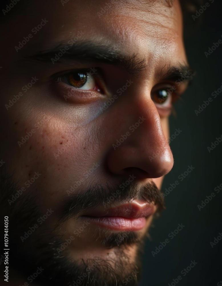Obraz premium Extreme Close-Up Portrait of Turkish-Welsh Man with Soft Lighting