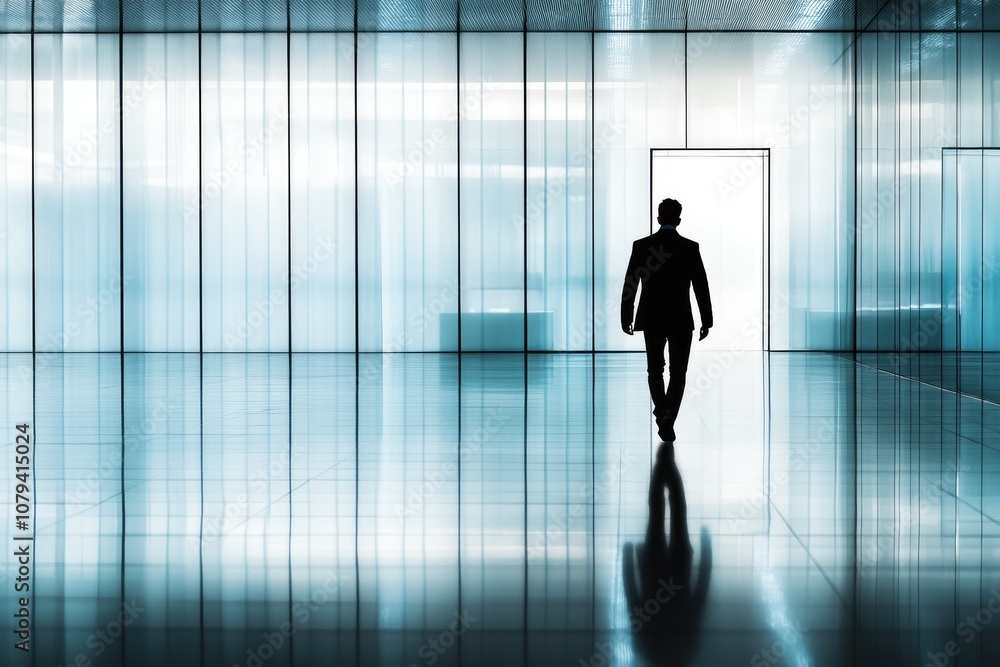 Silhouette of businessman walking. This image can be used for concepts of success, opportunity, and ambition.