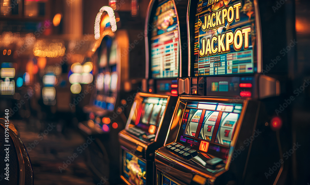 Brightly lit slot machines line the casino floor, attracting players eager for a jackpot Brightly lit slot machines line the casino floor, attracting players eager for a jackpot