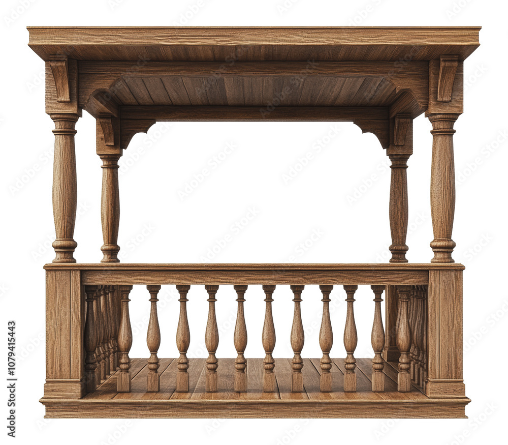 Obraz premium PNG Decorative wooden balcony railing