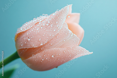 Pink tulip with dewdrops on petals