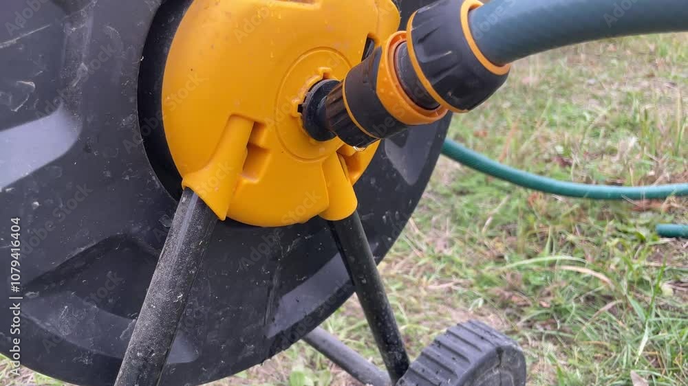 water dripping from the garden hose cart spout water dripping from the garden hose cart spout
