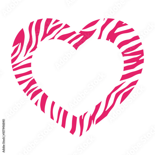 Pink Zebra Stripe Heart Vector  Flat Style Animal Print Digital Design photo