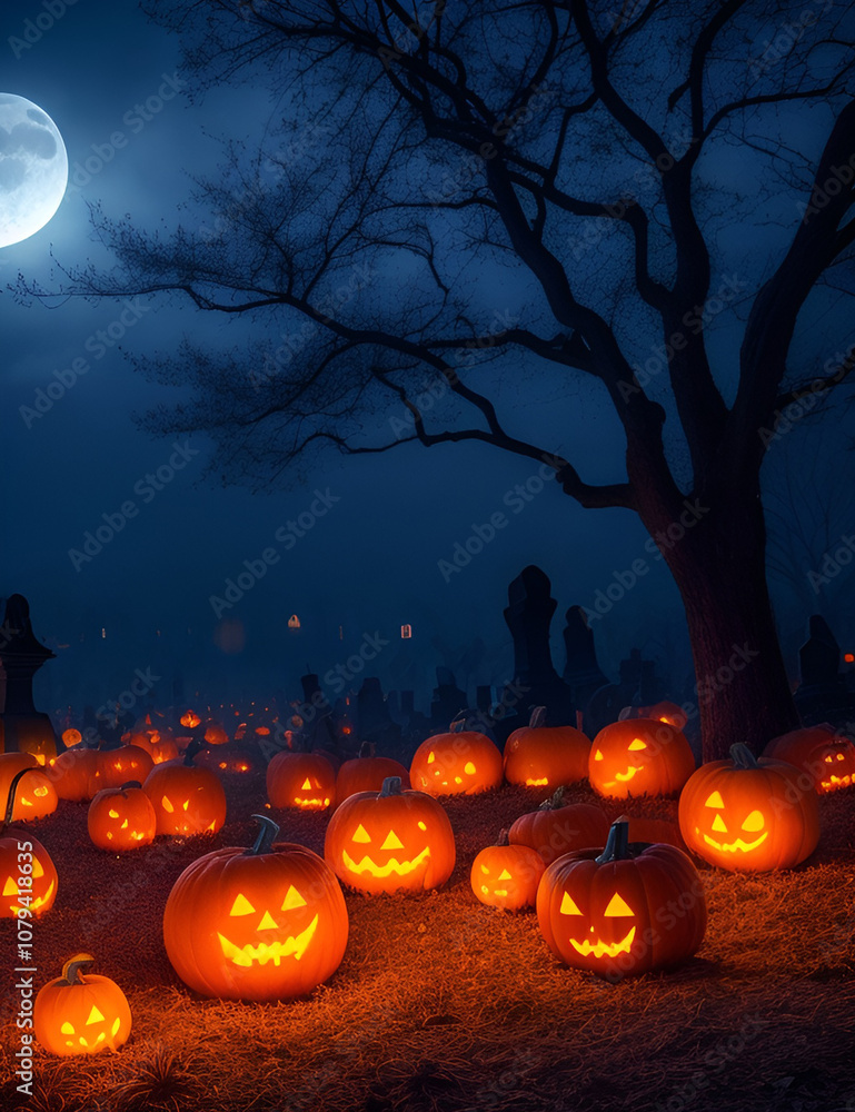 Fototapeta premium Halloween Scary Night Background haunted house 