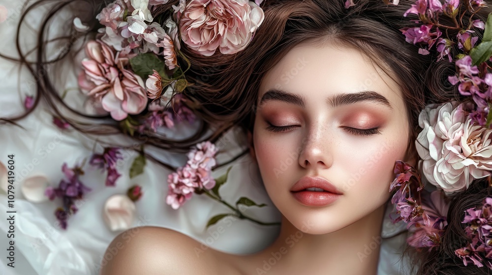 A Serene Beauty Captured Amidst the Colorful Blossoms A Captivating Floral Portrait A Serene Beauty Captured Amidst the Colorful Blossoms A Captivating Floral Portrait