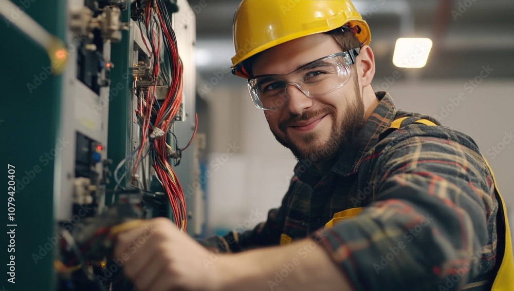 Electrician Working on Electrical Panel