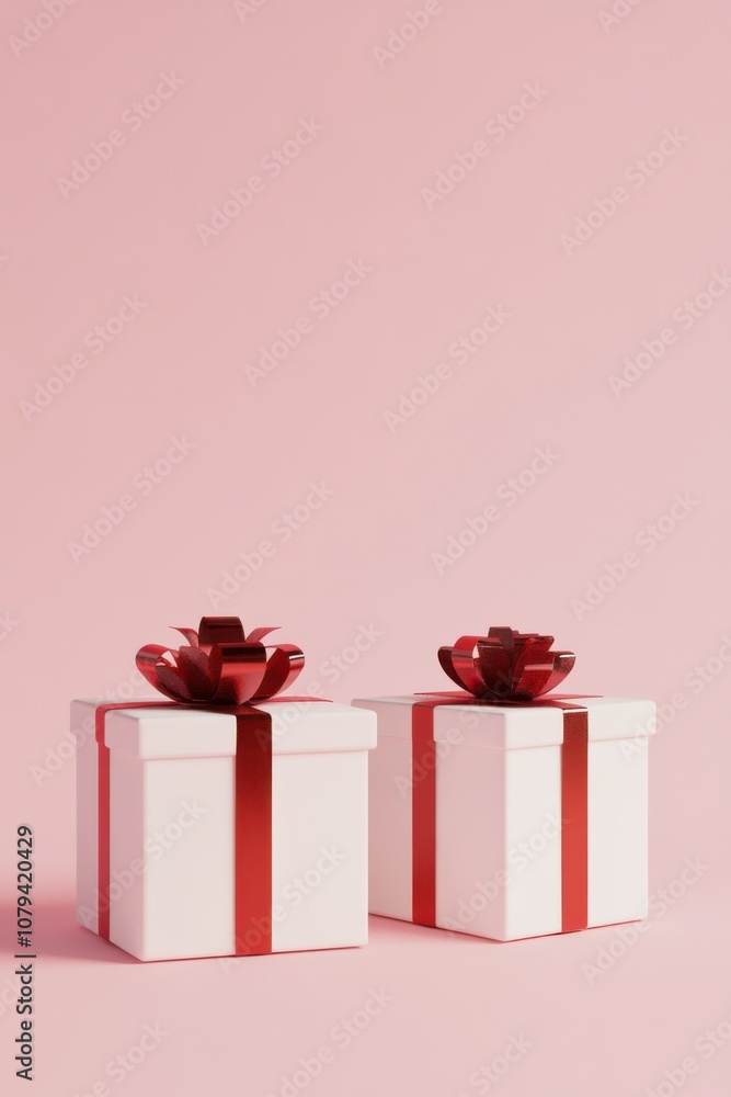 Obraz premium Two White Gift Boxes with Red Ribbon on Isolated Background
