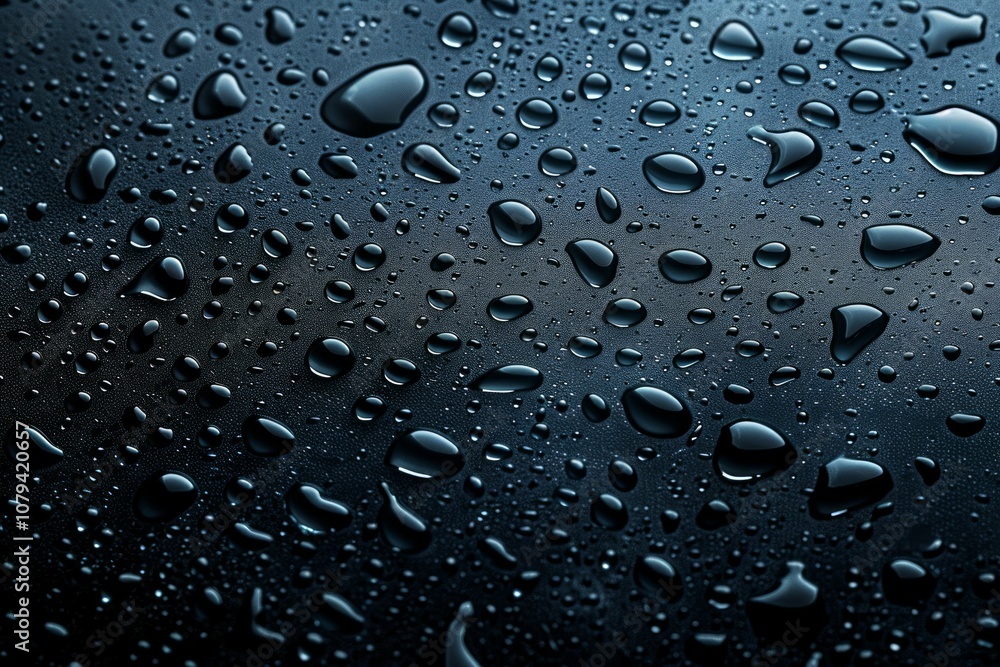 Photo of Many water droplets on black glass surface. Background texture for backdrops or mapping Photo of Many water droplets on black glass surface. Background texture for backdrops or mapping