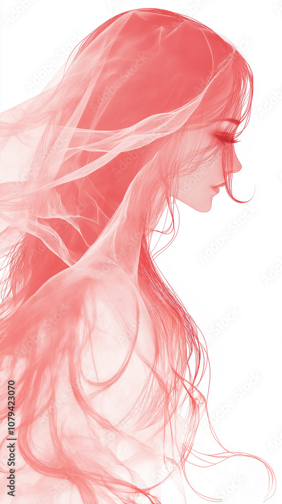 Digital watercolor elegant woman long pink hair showcase her stylish, look beauty close-up highlight her attractive feature vibrant color, make her true fashion icon, soft and white monotone. Digital watercolor elegant woman long pink hair showcase her stylish, look beauty close-up highlight her attractive feature vibrant color, make her true fashion icon, soft and white monotone.