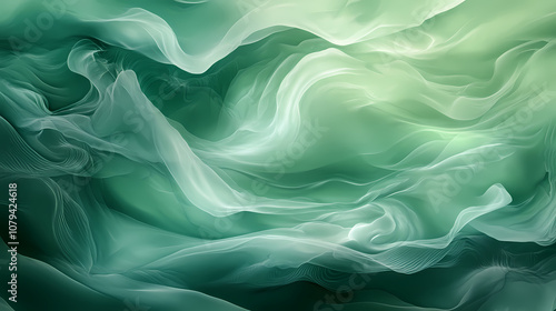 Abstract celadon and green background with waves and copy space. Celadon. Illustration