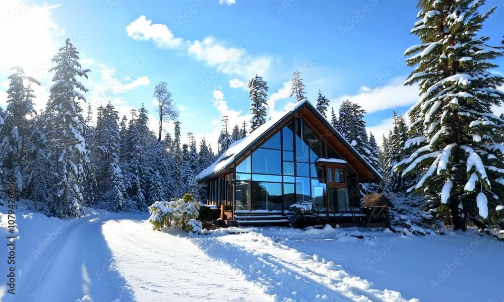 Solar panels on house, eco house, solar system bright natural resource winter landscape Solar panels on house, eco house, solar system bright natural resource winter landscape