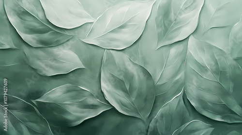 Abstract soft green leaves background - celadon pastel oil paint texture wallpaper - generative ai. Celadon. Illustration