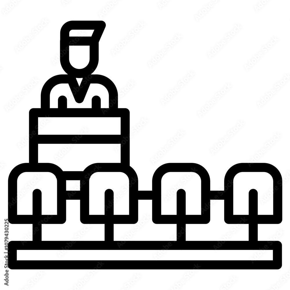 Minimalist Line Art Person on Platform Behind Podium Icon Minimalist Line Art Person on Platform Behind Podium Icon