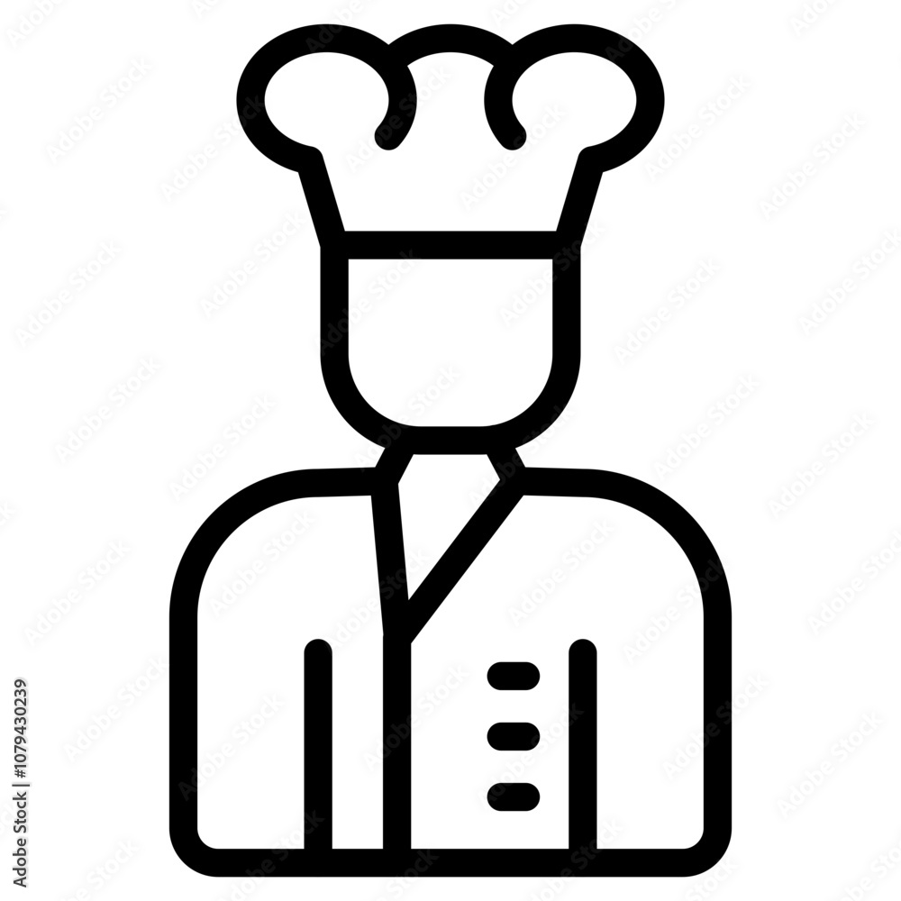 Minimalist Line Art Chef with Hat and Apron Icon Minimalist Line Art Chef with Hat and Apron Icon