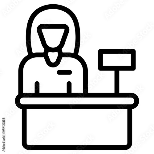Minimalist Line Art Female Hotel Receptionist Icon