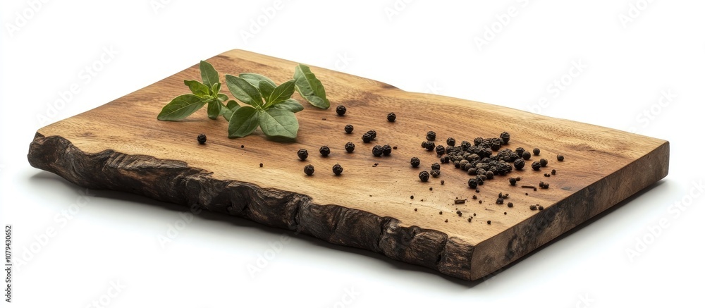 Rustic wooden cutting board adorned with freshly ground black pepper ideal for culinary presentations and kitchen decor Rustic wooden cutting board adorned with freshly ground black pepper ideal for culinary presentations and kitchen decor