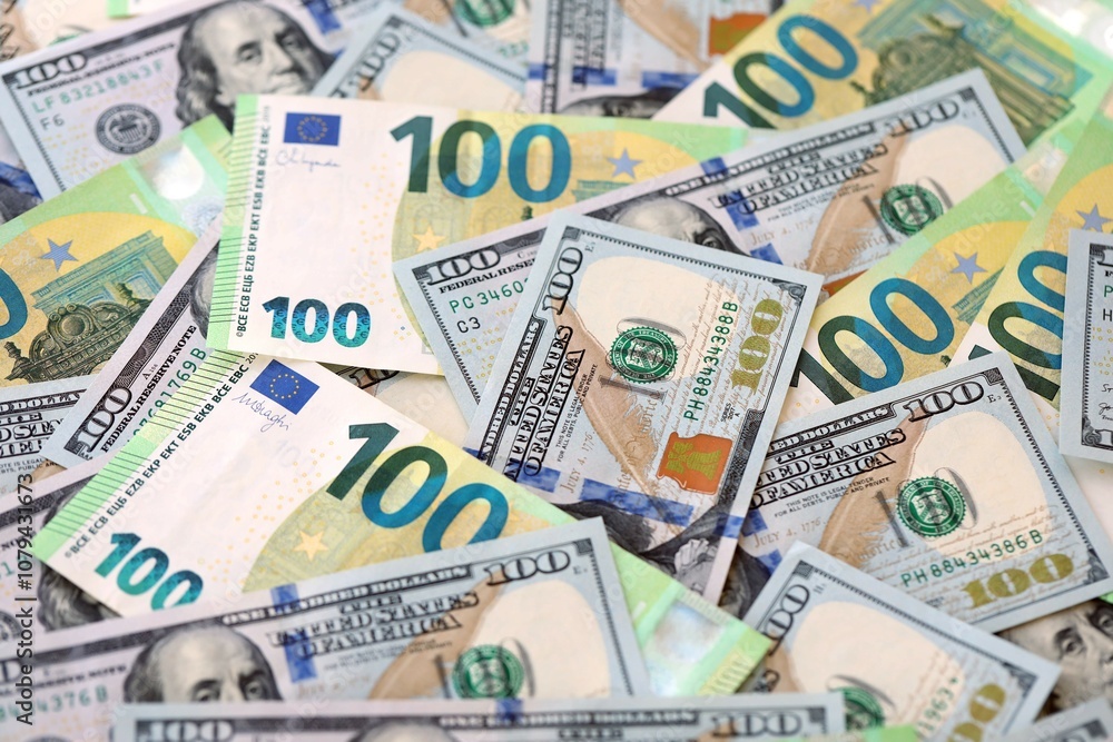 Big pile of Euro and USD banknotes. Many european and united states dollars Big pile of Euro and USD banknotes. Many european and united states dollars