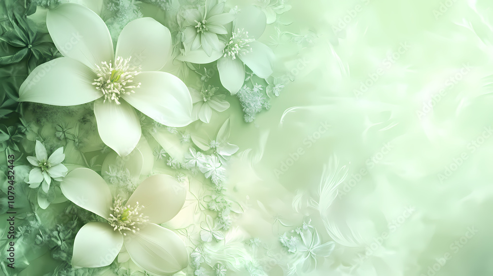 Celadon and green floral background with flowers, presentation wallpaper with copy space. Celadon. Illustration Celadon and green floral background with flowers, presentation wallpaper with copy space. Celadon. Illustration